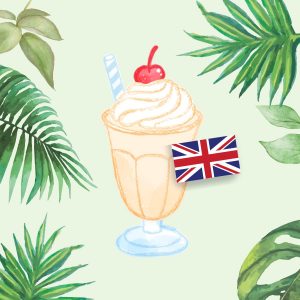 Illustration eines Vanilla Milkshakes umrandet mit sommerlichen Palmen